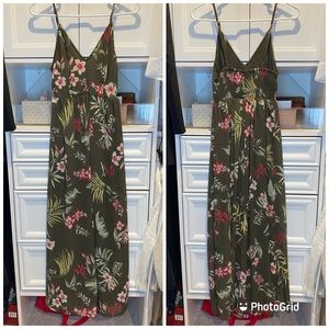 Olive green floral summer dress